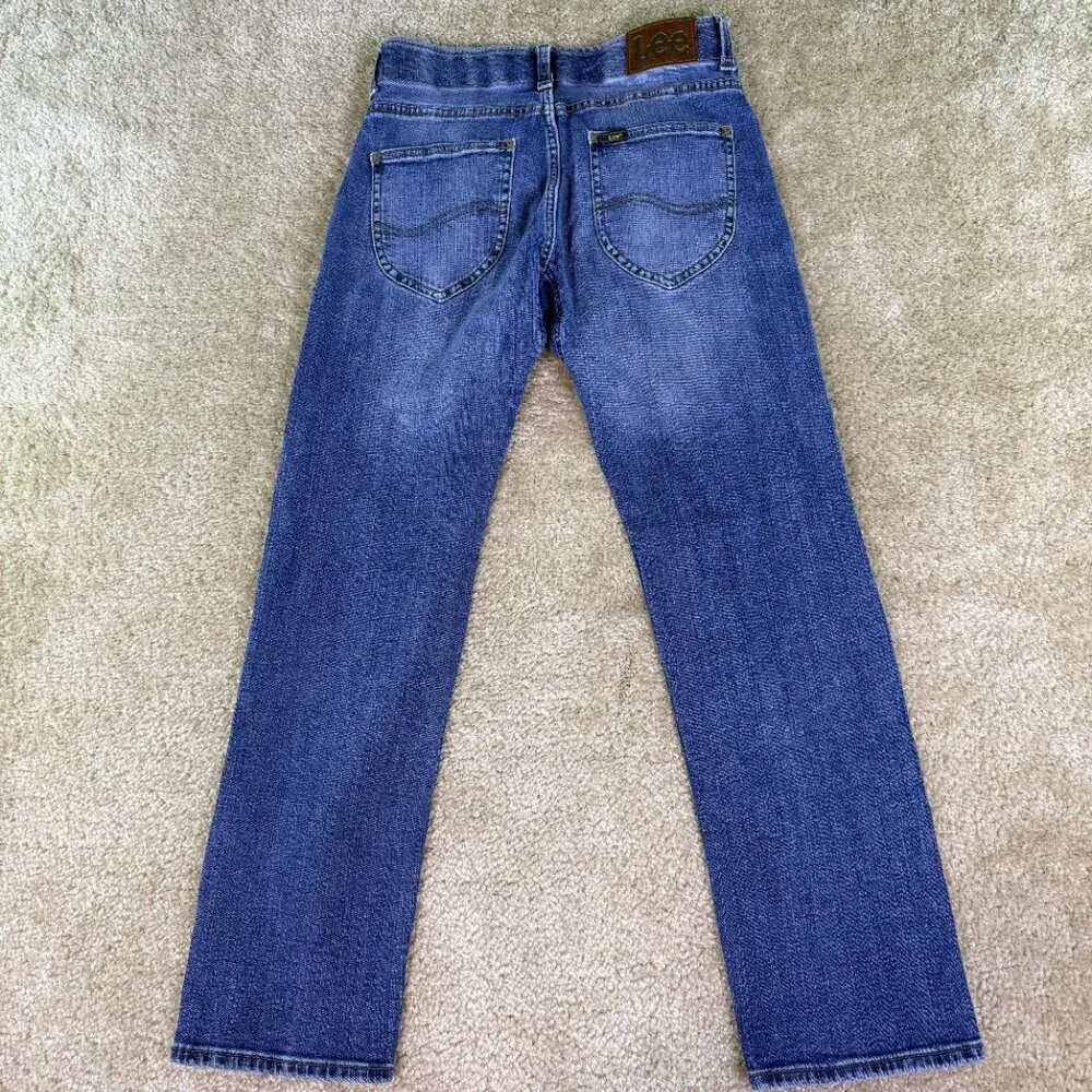 Lee Slim Straight Leg Mid-Rise Blue Denim Jeans Men's Size 28 x 27 Western E505